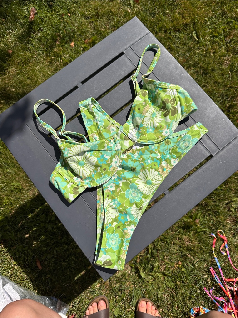 Green Floral Two-Piece Swim Set - Floral Print